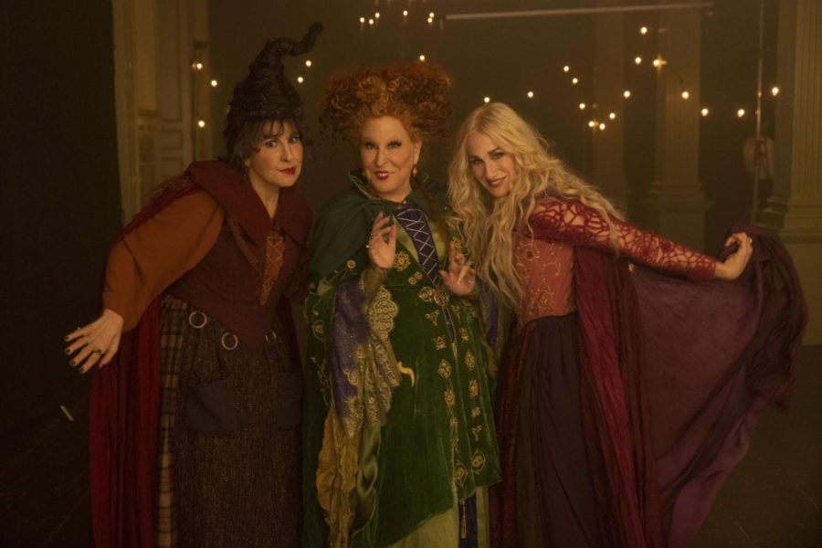 Kathy Najimy as Mary Sanderson, Bette Midler as Winifred Sanderson, and Sarah Jessica Parker as Sarah Sanderson in HOCUS POCUS 2, exclusively on Disney+. Photo by Matt Kennedy. © 2022 Disney Enterprises, Inc. All Rights Reserved.