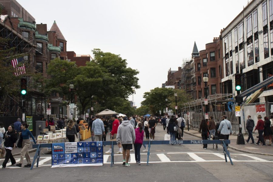 A portion of Newbury Street, spanning from Berkeley Street to Massachusetts Avenue, has been car-free these past six Sundays.