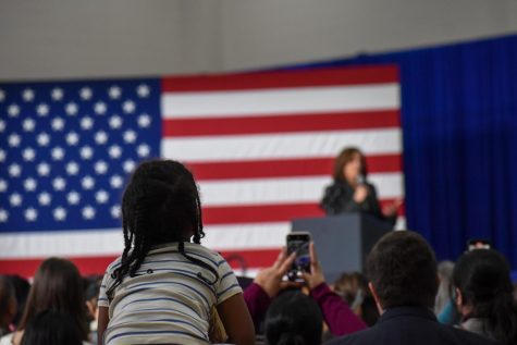 Vice President Kamala Harris delivers a speech at Roxbury Community College Nov. 2.