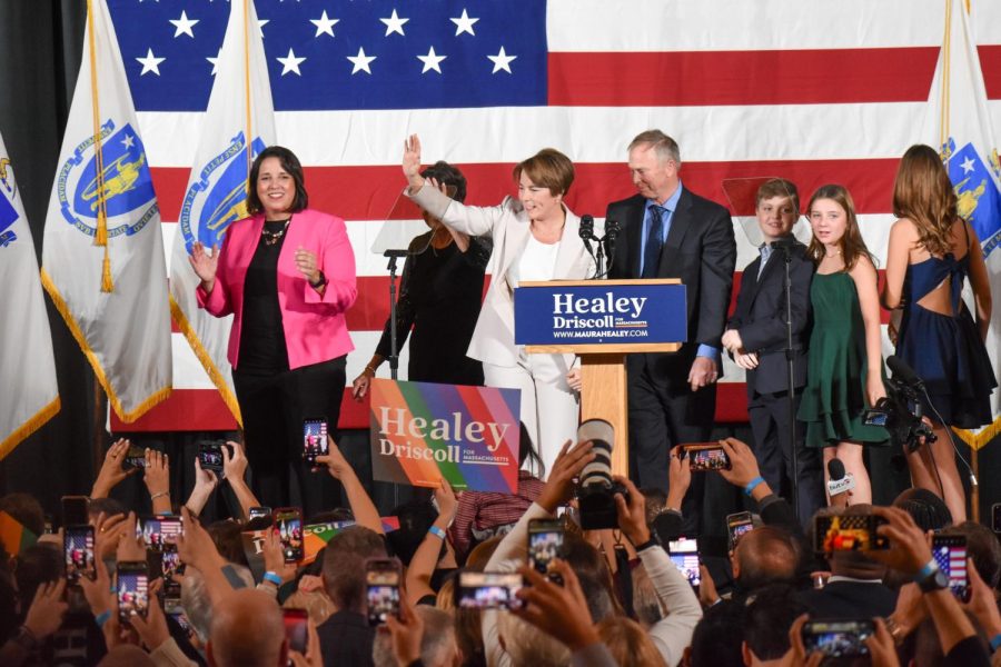 Massachusetts+Governor-elect+Maura+Healey+concludes+her+speech+at+the+Massachusetts+Democratic+Partys+Election+Night+Celebration%2C+Nov.+8+at+the+Fairmont+Copley+Plaza.