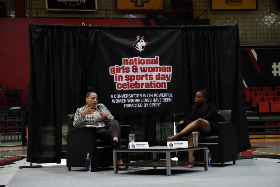 Rachael Rollins, a former lacrosse player at the University of Massachusetts at Amherst, talks with students about her experiences as a collegiate athlete and woman in power. Rollins became the first Black woman to earn the title of United States Attorney for the District of Massachusetts last year.