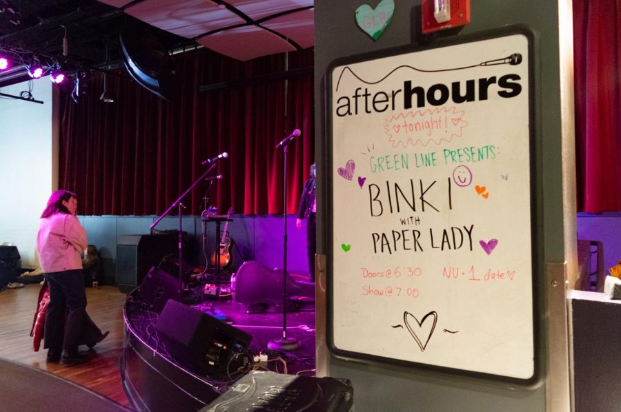 Students wait in AfterHours for a Valentine’s Day show featuring binki and local band Paper Lady. The show was hosted by Green Line Records, a Northeastern student-run record label.