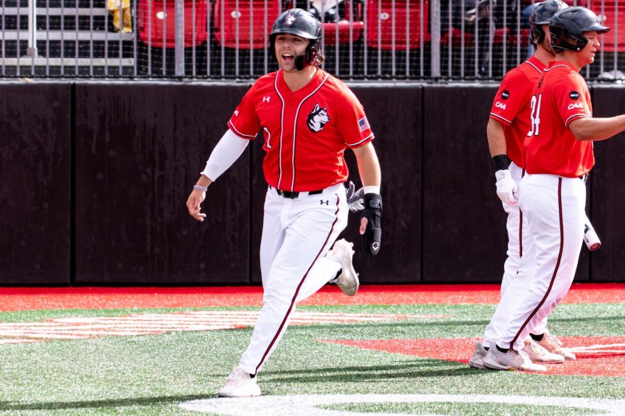 Northeastern redshirt senior Danny Crossen runs the bases. The Huskies fell to the Red Sox 5-3 Friday afternoon. 