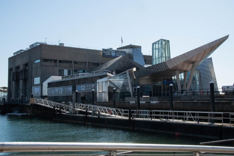 The exterior of the New England Aquarium sits on the Boston Harbor. Opened in 1969, many visitors have criticized the building’s appearance. 