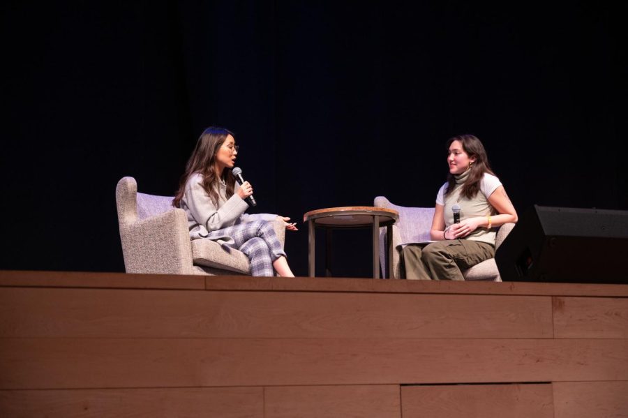 Song speaks with Rachel Young, a second-year communications major and CUP design coordinator, during an hour-long Q&A March 27. The two bonded over similar experiences as Asian-Americans when Song divulged details about her past.