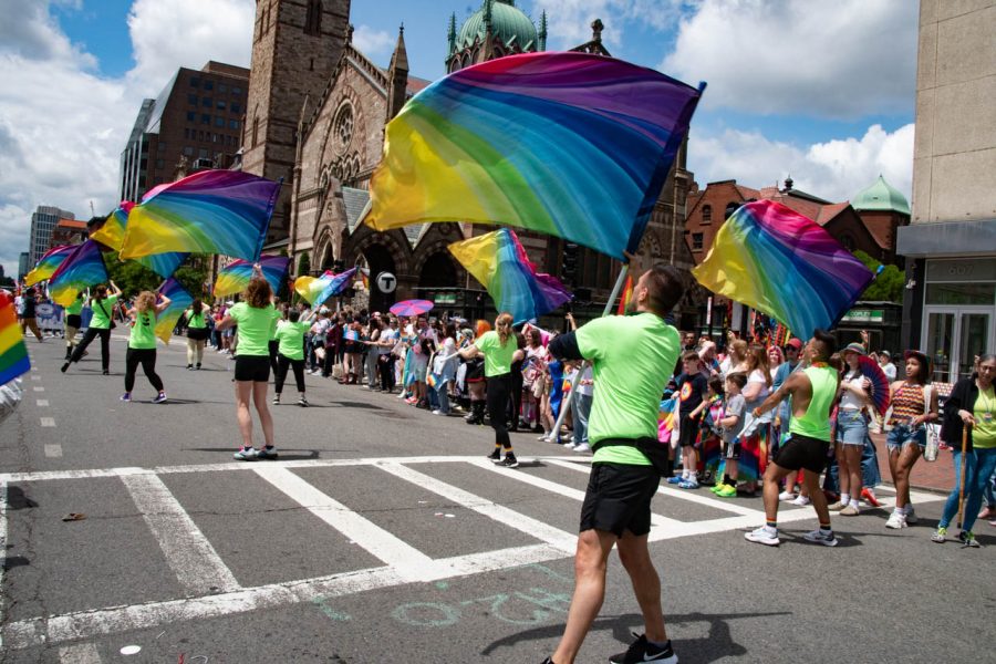 The New England Pride Color Guard, or NECG, performs a routine. The NECG was founded to represent the marching arts within the LGBTQ+ communities in New England, and performed at various Pride events across the Northeast.