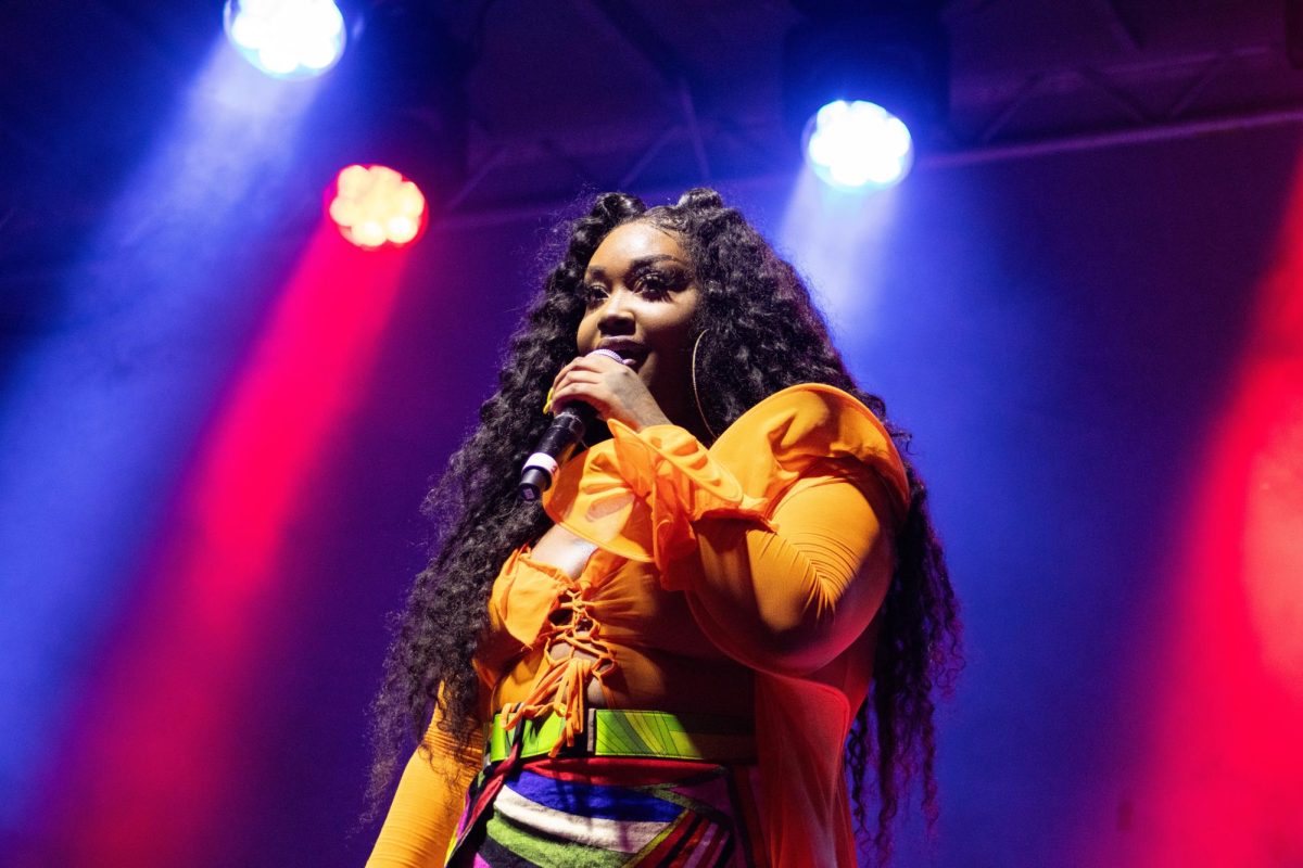 CupcakKe performs on stage for an energized crowd of Northeastern students. The performance was the main event of the Common Cents Fest.