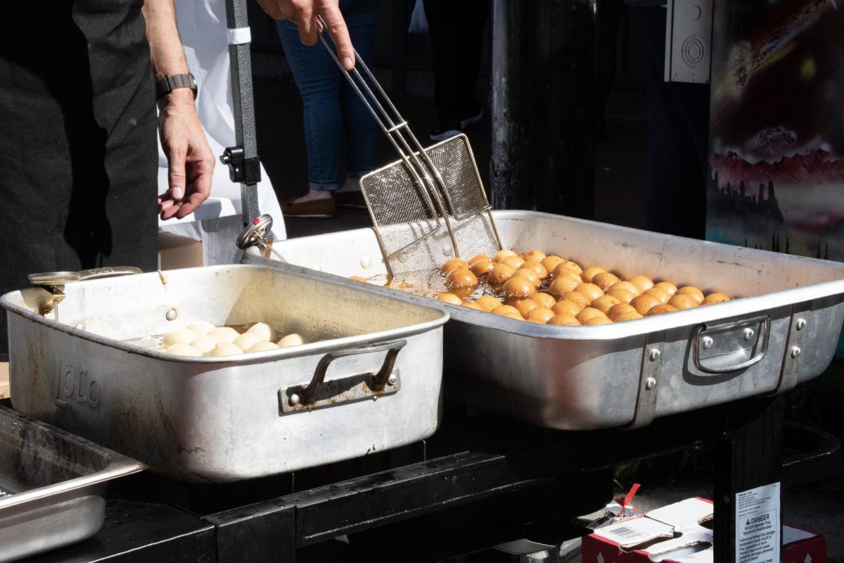 Quarkbällchen is fried in hot oil before being dusted with powdered sugar. These fried dough balls were served by Das Sweet Treat, a German sweet treats vendor. 