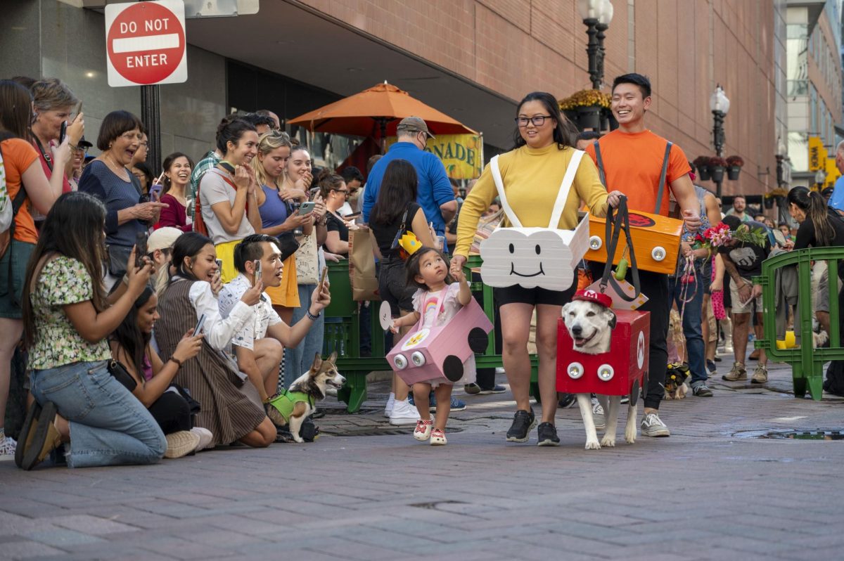 Maya, a great pyrenees, and her family walk in the parade dressed as “Mario Kart” characters. The costume won the Best Dog & Child Duo category.