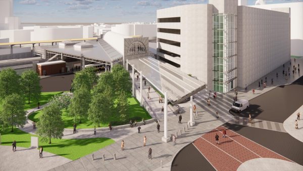 A rendering of the new Columbus Avenue entrance to Ruggles Station. Phase two designs have been completed with construction expected to begin in the spring of 2024. Photo courtesy MBTA. 