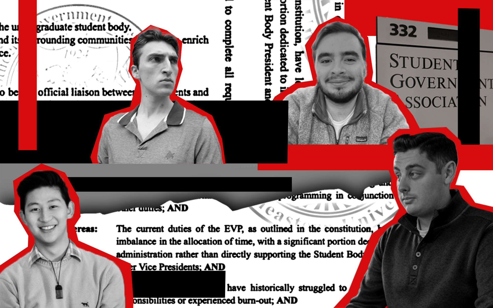 (Left to right, top to bottom) Gregory Katz, Owen Kasmin, Charlie Zhang and Giovanni Falco. Photos by Darin Zullo, courtesy Owen Kasmin, courtesy CLEAN slate and by Jessica Xing, respectively. Graphic by Jessica Xing.