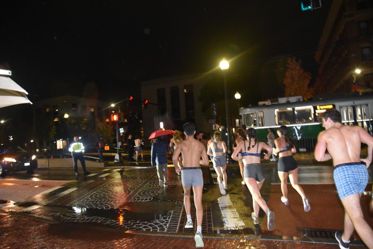 Students run across the street in their underwear. The route spanned 1.9 miles.