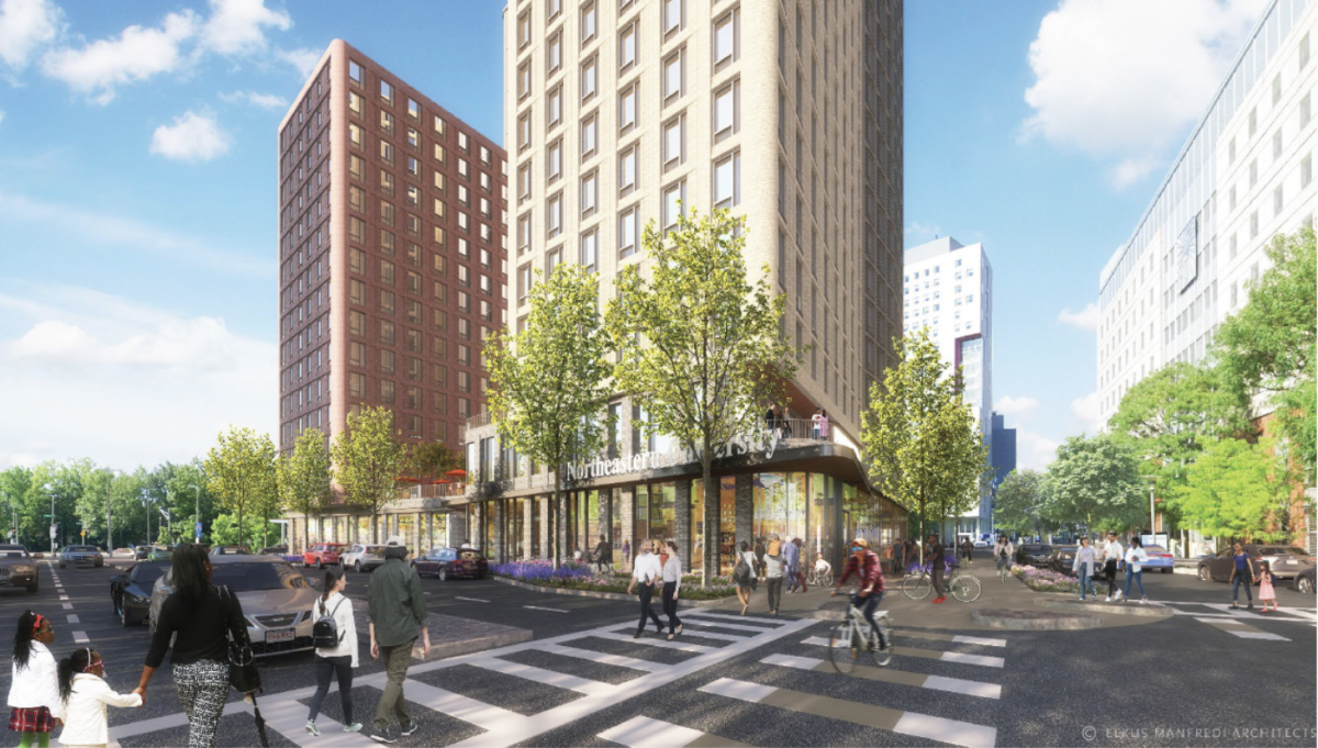 A rendering of the proposed residential building at 840 Columbus Ave. shows an entrance facing Melnea Cass Boulevard. If approved by the BPDA, the 23-story building could be ready for occupancy in fall of 2028. Photo courtesy BPDA. 