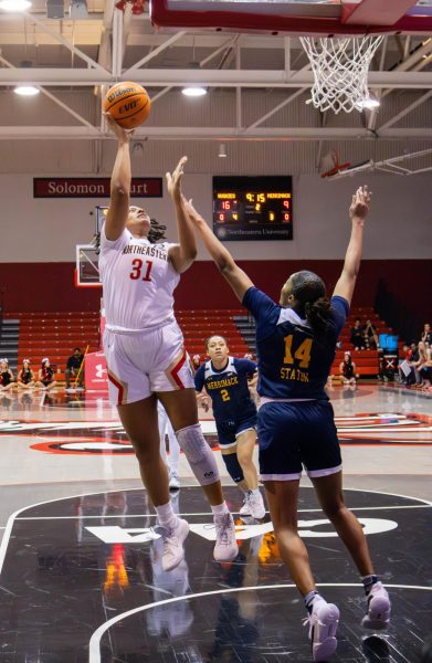 Deja Bristol goes for a layup in a game earlier this season. Bristol netted seven points in the Huskies win over Wagner. 