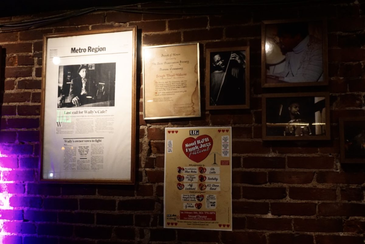 Framed photos on the wall at Wally’s showcase its history, performers and upcoming events. Performers like Louis Cato, who plays for Stephen Colbert, Mark Kelley, who plays for the Roots, and Jeff Bhasker, producer for artists like Lady Gaga and Ye, formerly Kanye West, have all had stints at Wally’s.