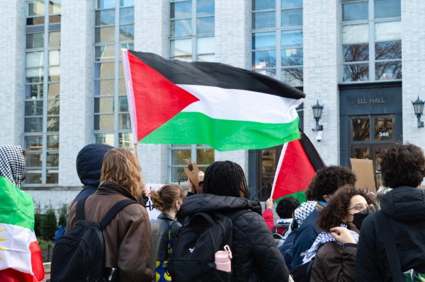 Students protest at a rally hosted by Huskies for a Free Palestine Jan. 10. Northeasterns refusal to divest was met with mixed reactions from students.