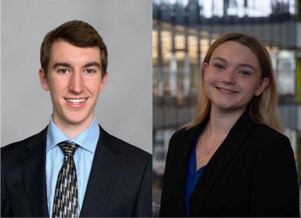 Matthew Coughlin (left) and Cassidy Donoghue pose for separate headshots. The two decided to run for president and vice president of the Student Government Association for the 2024-25 academic year. Photos courtesy Student Government Association.
