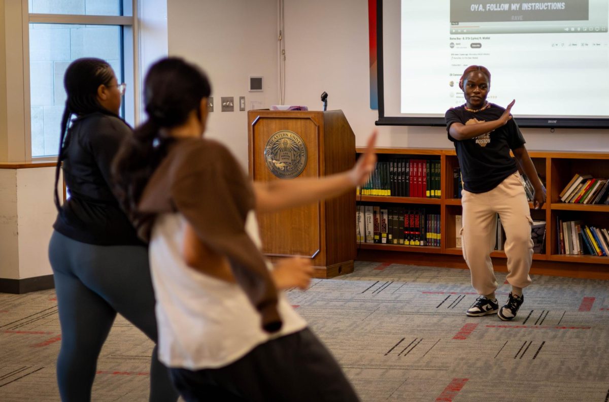 An instructor from Afrobeats Dance Boston, a renowned dance company that focuses on contemporary African music, hosts a workshop at the John D. O’Bryant African American Institute. The Afrobeats Dance Boston team invited all participants to join their array of activities, such as dance classes for all levels with guest instructors.