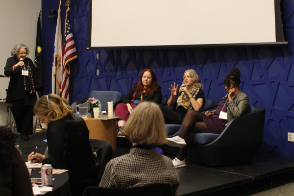 Sophie Lewis, Jane Ward and Treva B. Lindsey (left to right) speak to the audience. The symposium consisted of four panels that discussed feminist theory.