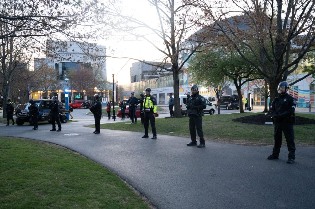 Police officers in riot group spread out and surrounded Centennial borders Saturday morning. Barricades were erected at around 5:30 a.m.