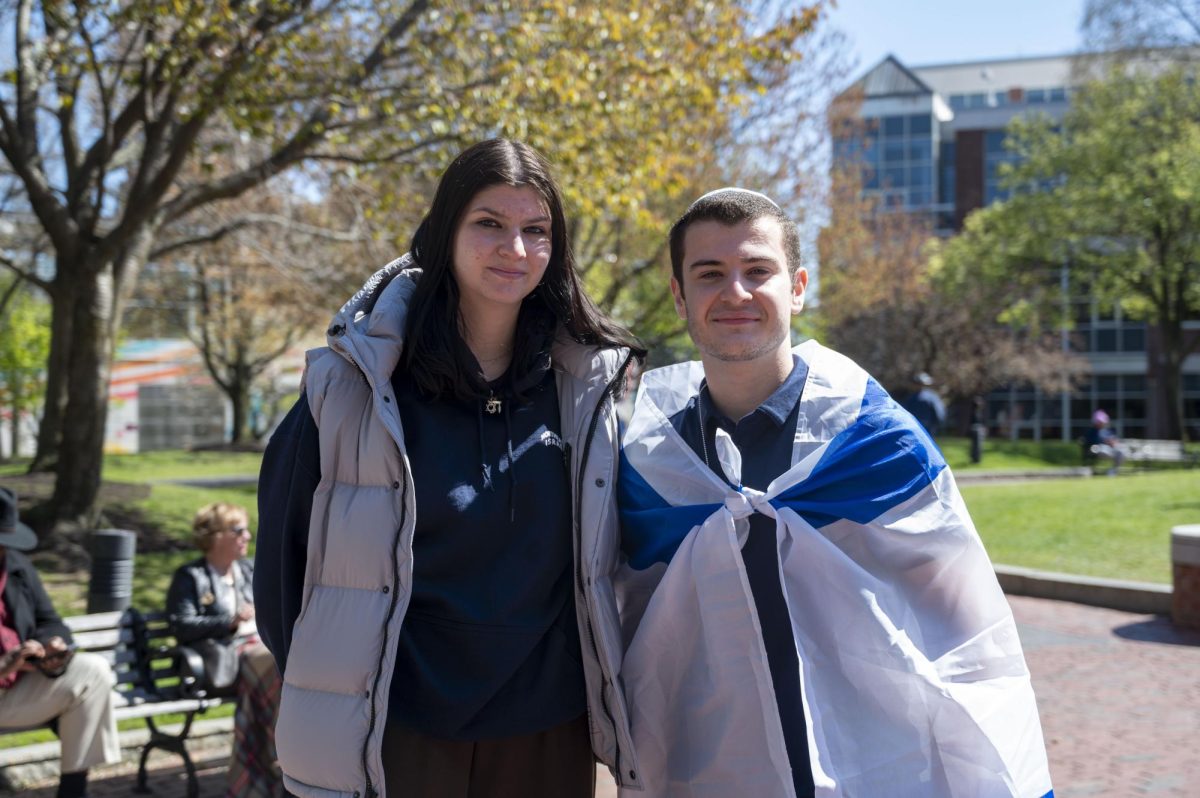 Gabby Kislin (left) and Winston Alcufron pose for a headshot. Both students were part of a group of at least six Jewish students who showed up to Centennial Common around 2:45 p.m.