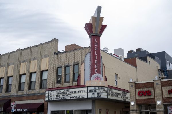 The exterior of the Coolidge Corner Theatre from Harvard Street. The Brookline theatre unveiled its new renovations March 27.