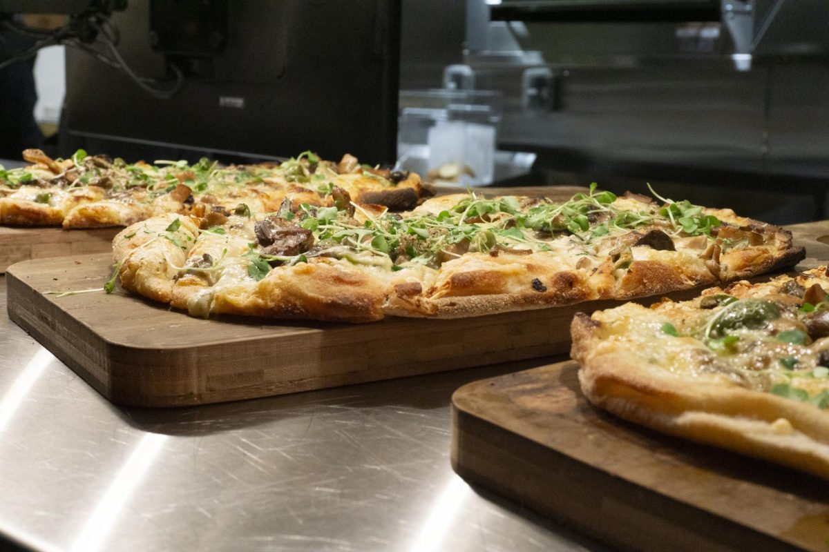 Mushroom flatbreads are served near the kitchen. Another vegetarian option provided was sweet potato bites with a spicy aioli.
