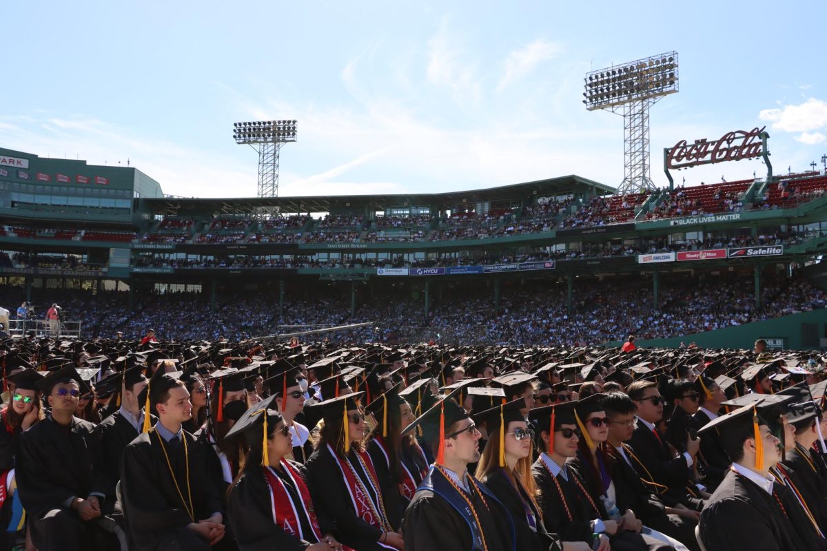 Students sit during the 2023 graduate commencement ceremony at Fenway Park. Sethuraman Panchanathan was chosen to be the speaker for the 2024 graduate commencement ceremony.