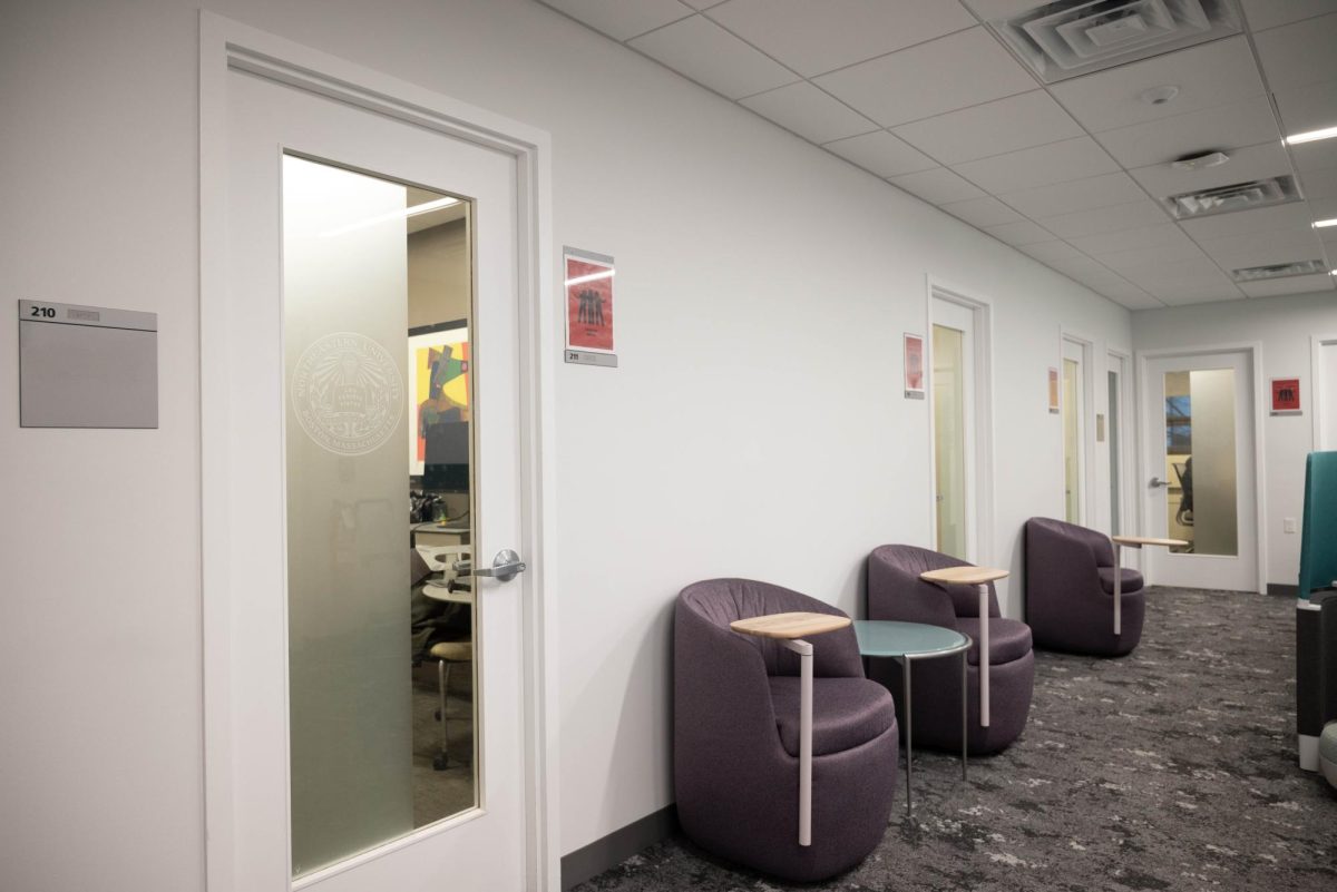 Several rooms reserved for SSI on the second floor of Stearns Center. Northeastern sent an email to SSI employees April 1 informing them that the program would be shut down May 3.