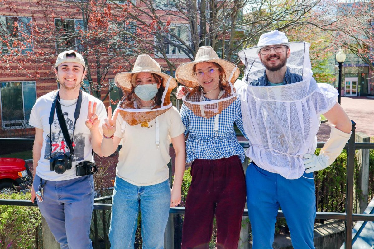 The Bee Society’s electoral board, known as the “bee board,” poses for a photo. Bee board members Sutton, Zoleigh Borg, a second-year human services major and co-vice president of Bee Society, McMurty and Martin (left to right) organized the event.