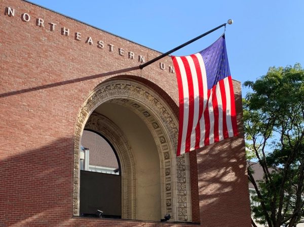 An American flag waves from the exterior of Matthews Arena. Concerns about the arenas structural stability have risen in recent years.