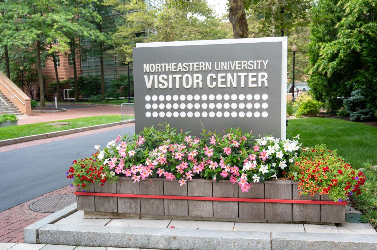 A sign outside the Northeastern University Visitor Center. Over 98,000 students applied to Northeastern for the fall 2024 semester.