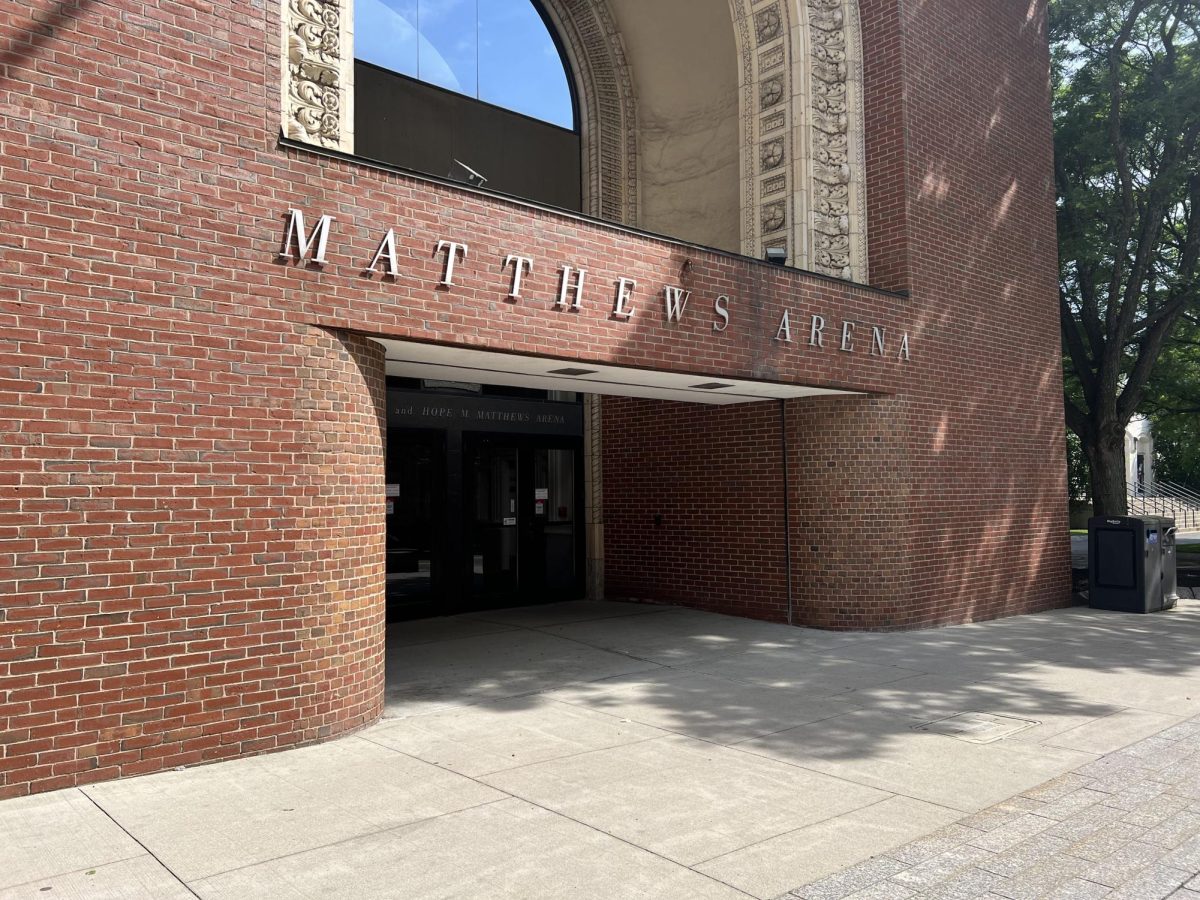 The entrance to Matthews Arena. Northeastern sent a letter to the BPDA May 29 outlining plans to replace Matthews Arena with a new athletic facility. 