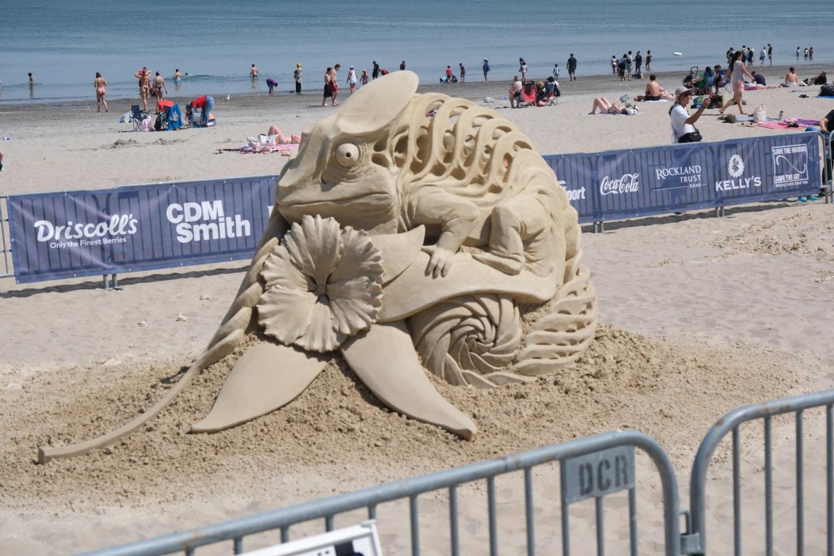 The first-prize sand sculpture, “Blend In” by Jobi Bouchard. Winners were decided by votes taken in two separate categories: Sculptor’s Choice and People’s Choice.