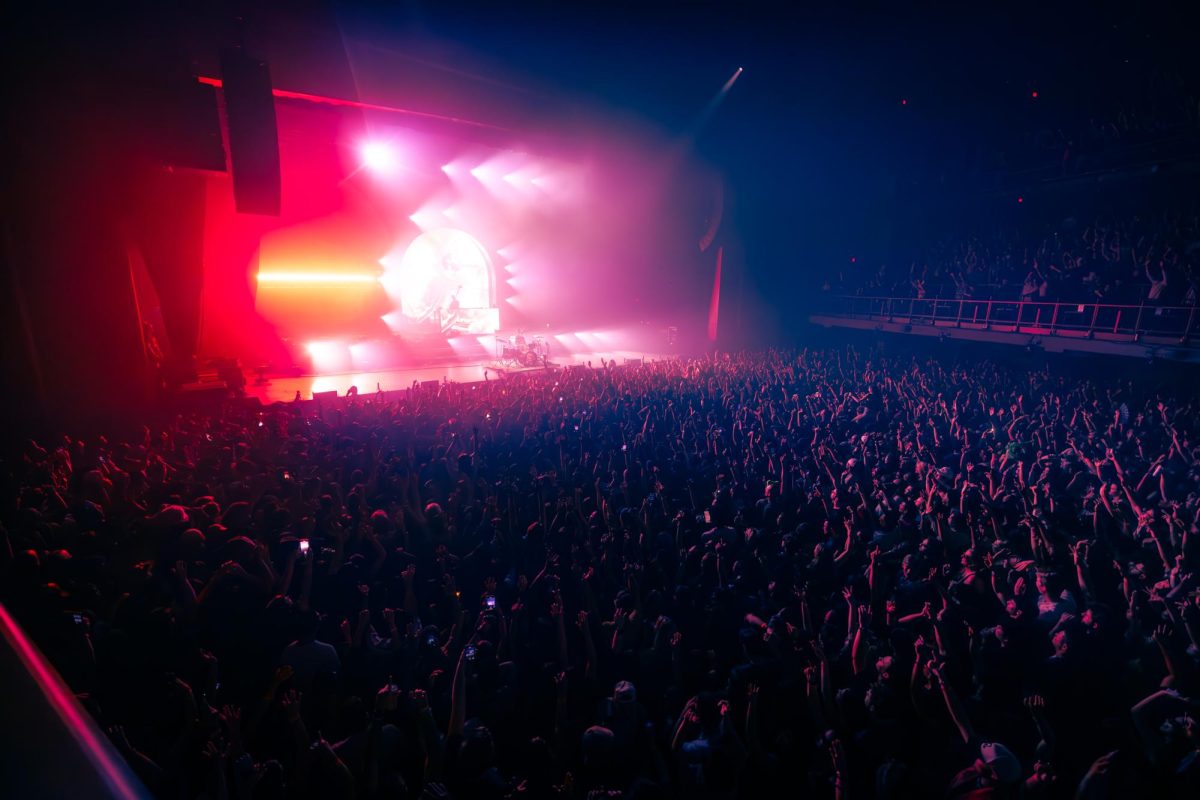 Zedd beats the drum as the lights behind him illuminate the crowd. He covered his song “Find You” on the drums, surprising the audience.