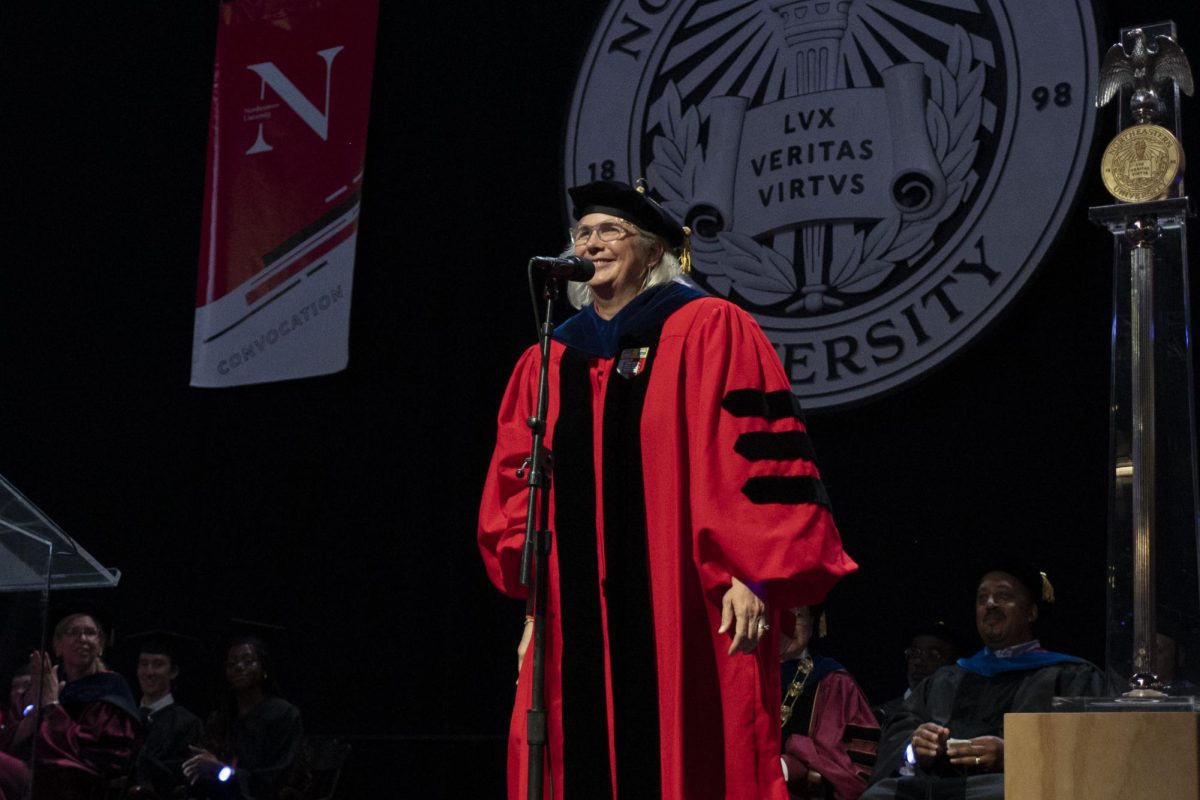 Elizabeth Hudson speaks at Northeastern's 2024 convocation ceremony. Hudson joined Northeastern as Dean of the College of Arts, Media and Design in July 2015, and will be stepping down from the role June 30, 2025.