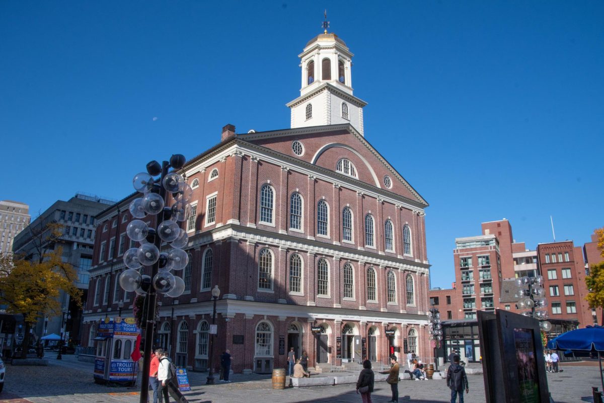 Sunlight shines on Faneuil Hall.