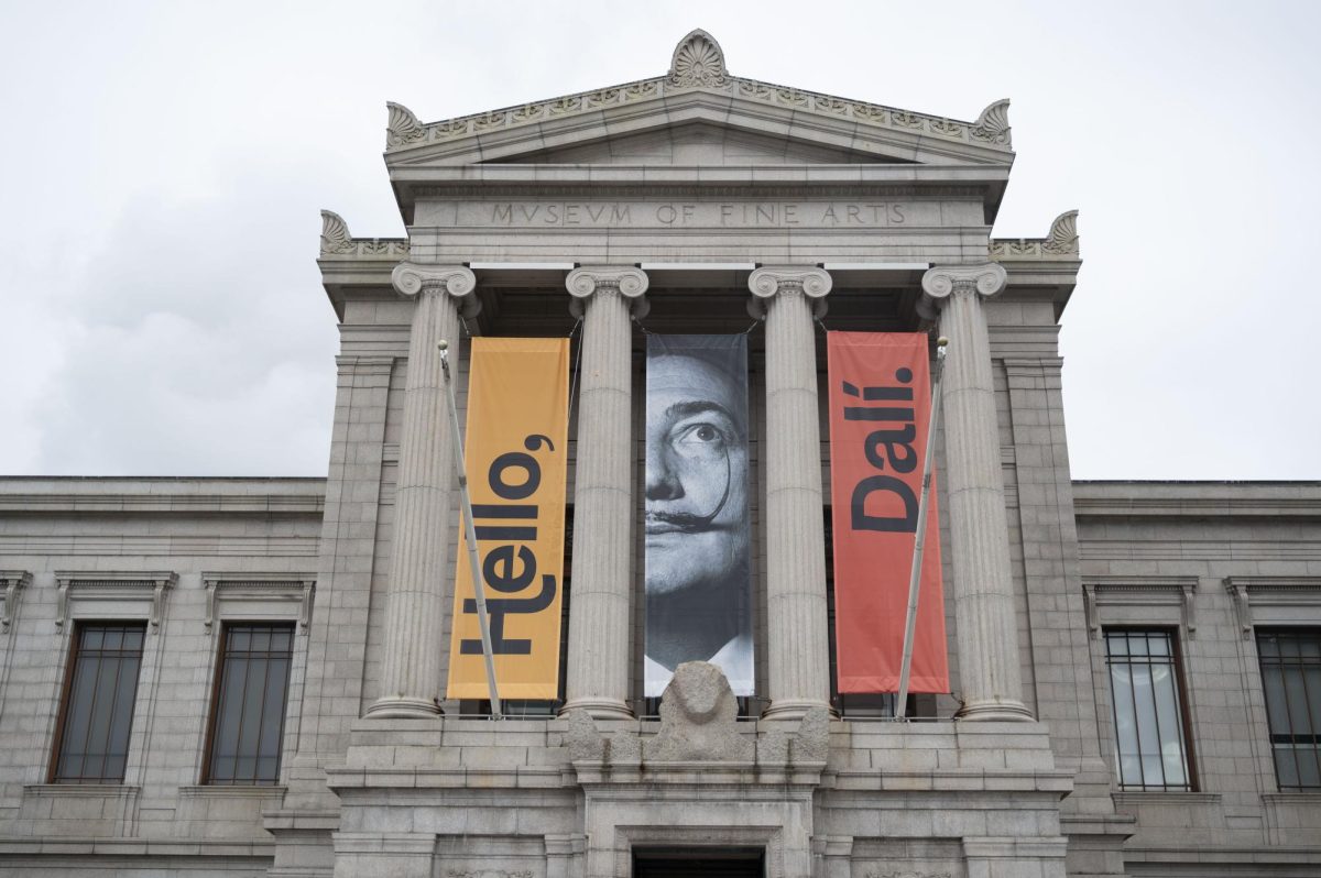 Banners advertising the Salvador Dalí exhibit hang from the exterior of the MFA.