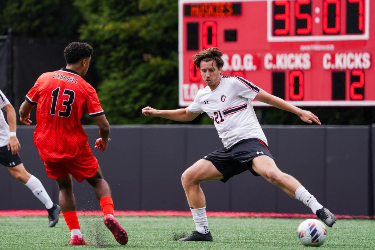 Fraser Brown reaches for the ball against Campbell Sept. 7. He notched Northeastern's second goal over Dartmouth Oct. 15.