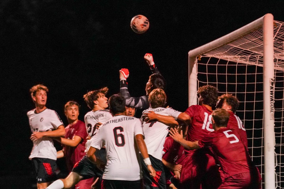 Northeastern eyes the ball against Harvard Sept. 17. The Huskies tallied 16 shots compared to University of Delaware's 10 Oct. 19.