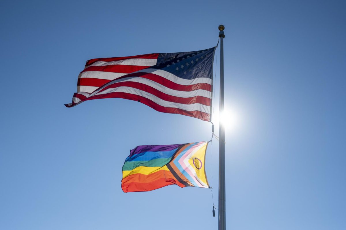 The pride flags waves above Centennial Common. The ceremony lasted about 30 minutes.