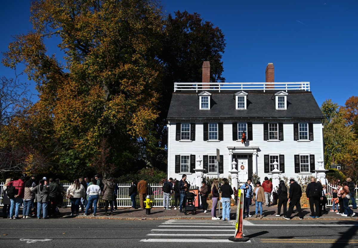 The Ropes Mansion’s exterior, otherwise known to be the house seen in Disney’s “Hocus Pocus,” welcomes a line of visitors outside its entrance. Similar to other Salem attractions like the Salem Witch Museum and House of Seven Gables, tickets or reservations needed to be made ahead of time and visitors had to wait in a long line before entering due to high demand.