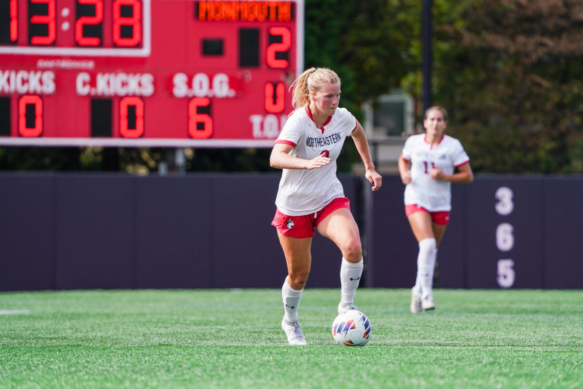 Jessie Hunt dribbles the ball against Monmouth Sept. 29. The Husky tallied an assist over Campbell Oct. 20 to total 26 career assists, a program record.