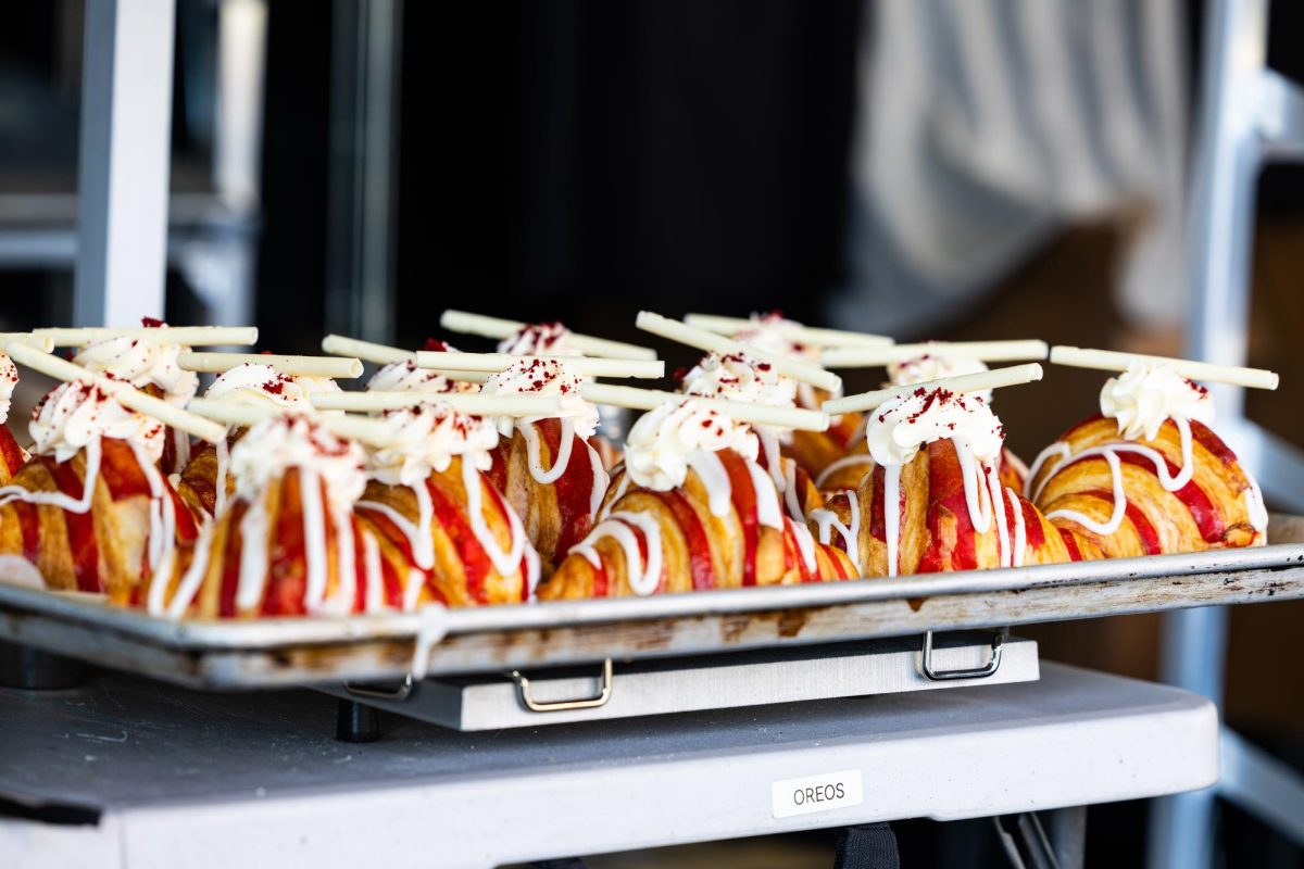 Freshly baked croissants from one of the local stores are decorated festively. Seasonal food and drinks such as cider and candy apples were served throughout the festival.