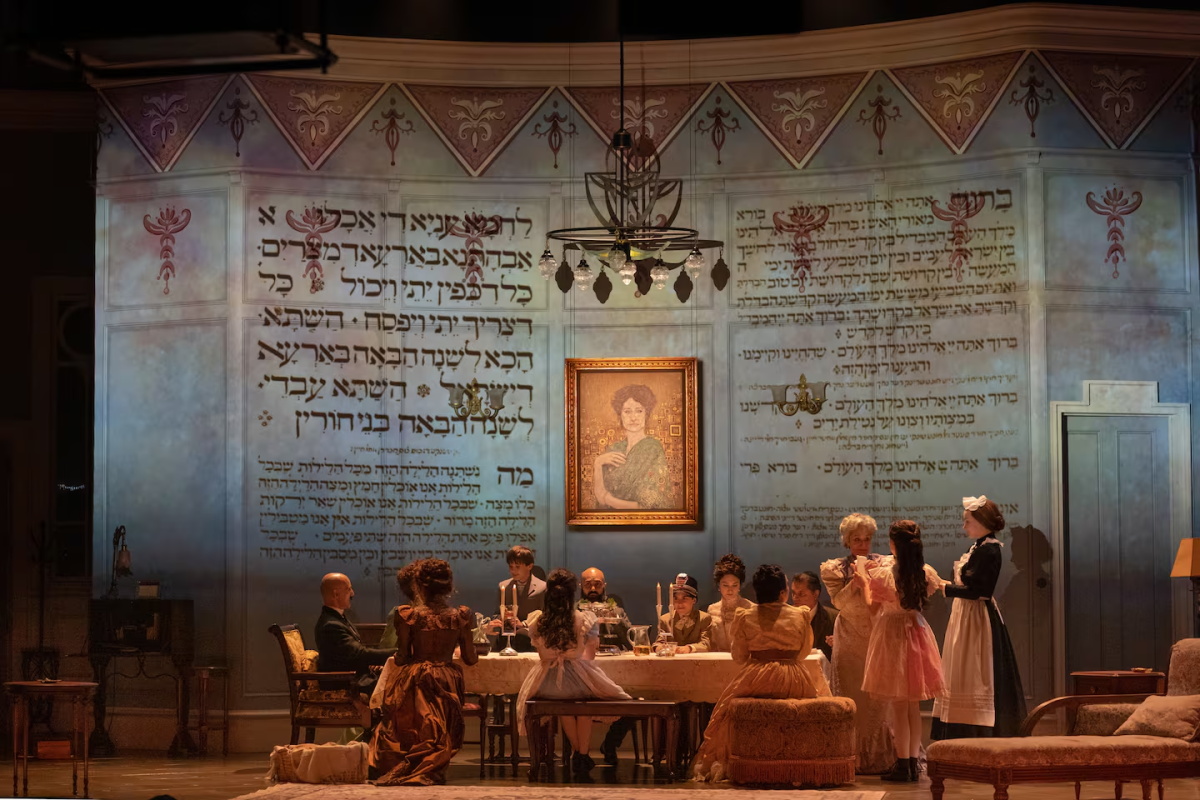 The cast of “Leopoldstadt” perform at The Huntington Theatre. Most actors in the production played multiple characters. Photo courtesy Liza Voll.