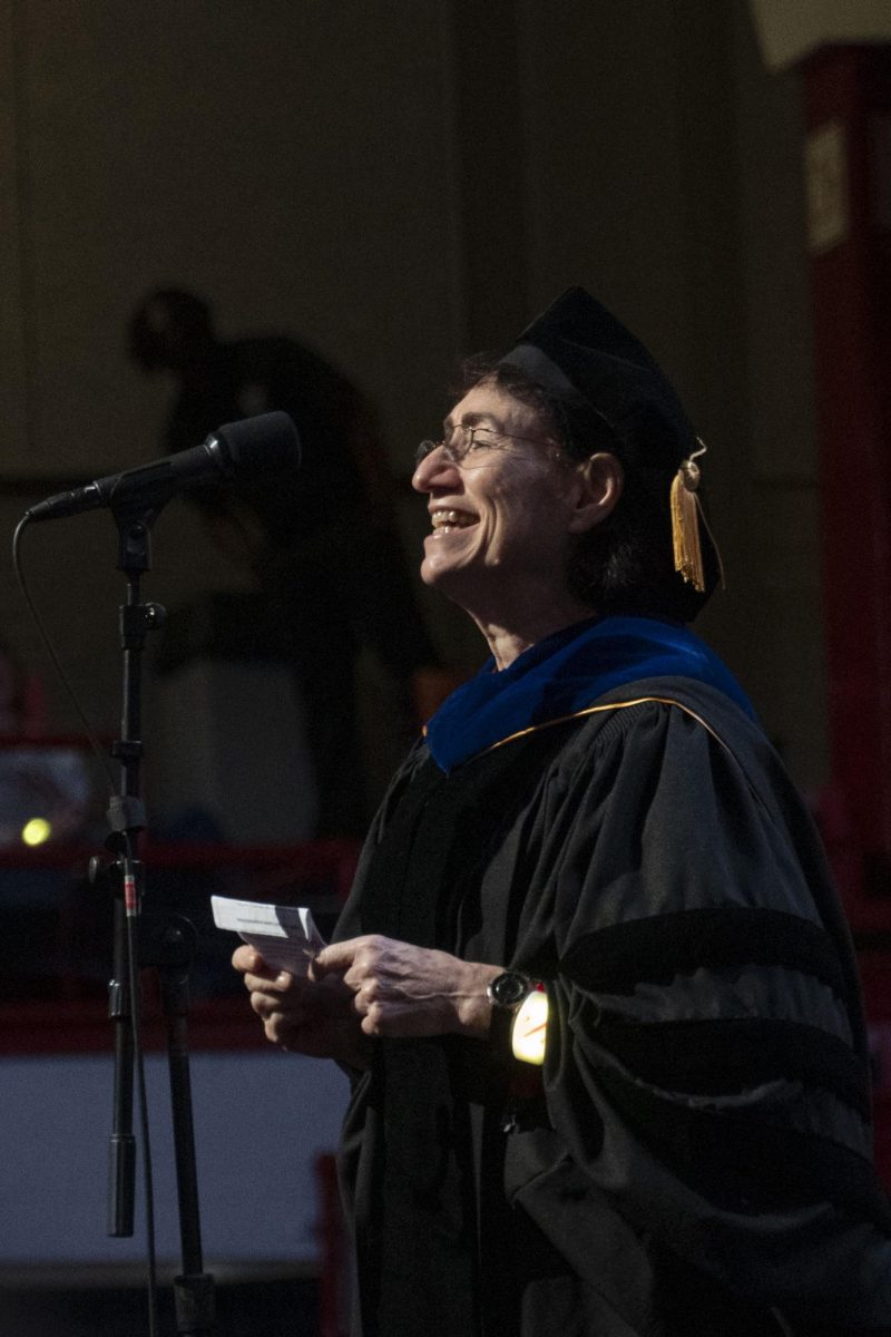 Hazel Sive speaks at Northeastern's Boston convocation ceremony Sept. 3. Sive started as dean of Northeastern’s College of Science five years ago, and will be resigning June 30, 2025.



