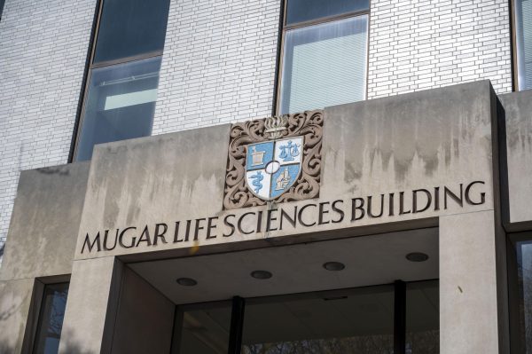 The exterior of the Mugar Life Sciences Building. NUPD arrested a 61-year-old man for lewd behavior in a first-floor bathroom in the building June 6.