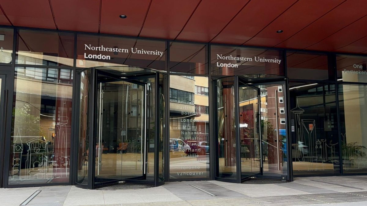 The exterior of One Portsoken. Northeastern recently added nine new classrooms to the fifth floor after acquiring four floors of the building. Courtesy of Emma Mazintas