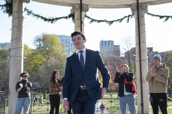 Anderson walks up after being announced as one of the final two contestants. He gave a short speech after winning first place and was rewarded with a $50 gift card and a bag of British candy. “It was a foreign experience, but it definitely felt good,” Anderson said. “I’m glad that I dressed up just like the picture they posted as well.”