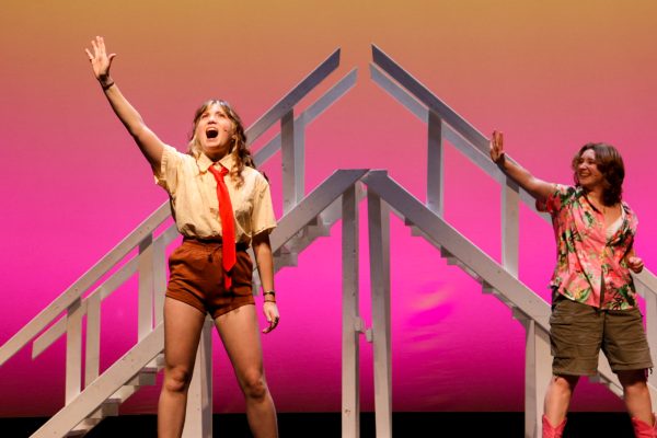 Zoleigh Borg (left), a third-year human services major, and Alison King, a second-year business administration major, perform "BFF" from "The SpongeBob Musical." Photo courtesy Gabriella Purvis.